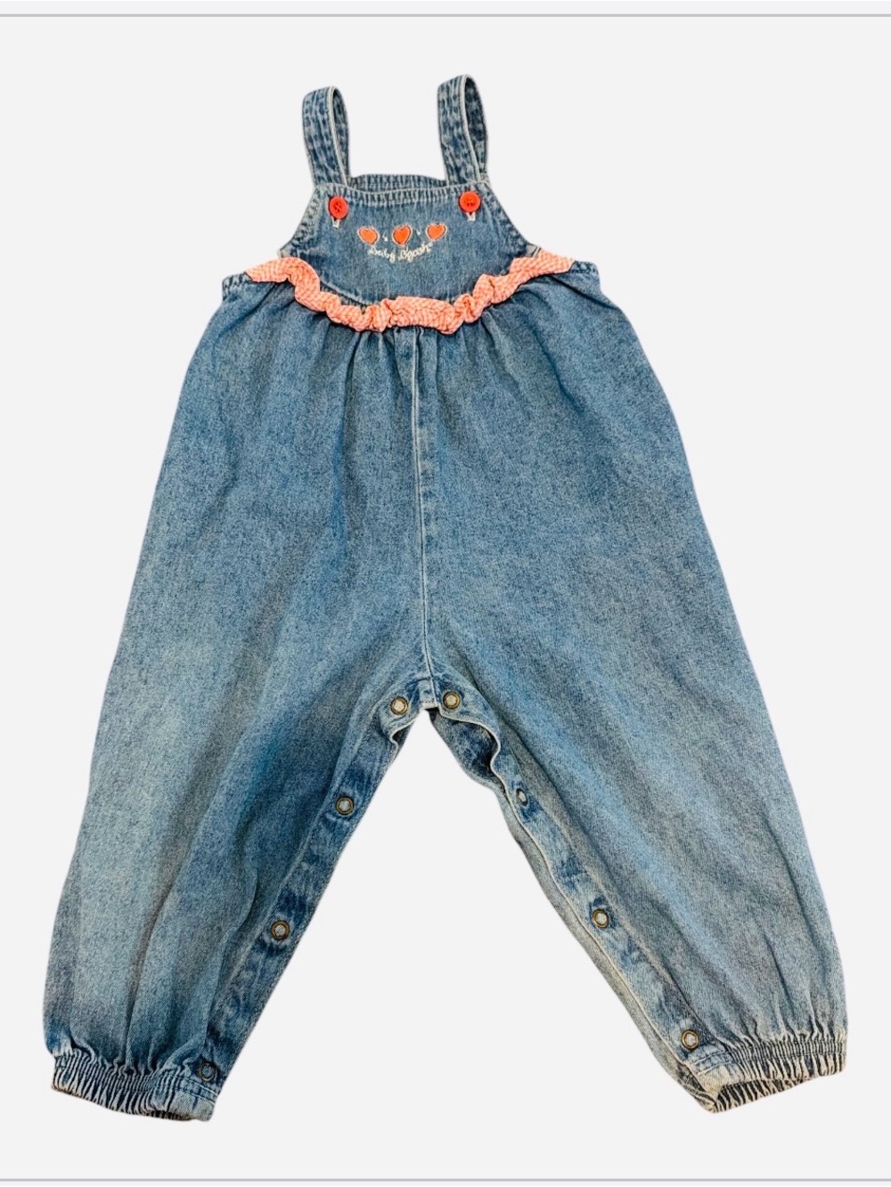 VTG OshKosh B'Gosh Girls Denim Bubble Overalls 24M 100% Cotton Embroidered Heart